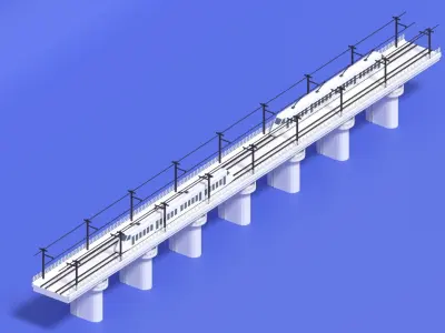 Cartoon High Speed Train and Railway Low-poly 3D model