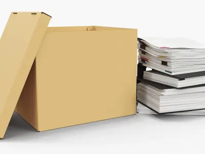 Cardboard Archival Storage Box with Paper Documents 3D model