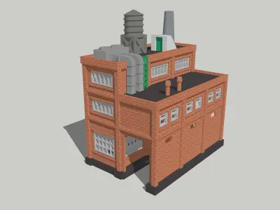 Building Large Factory with Train Passage by Outland Models Low-poly 3D model