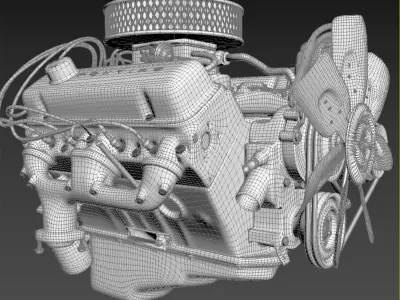 Pontiac V8 Engine Animated Model Midpoly 3D model