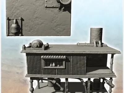Post-apocalyptic house on stilts with product drums -7- 3D print model