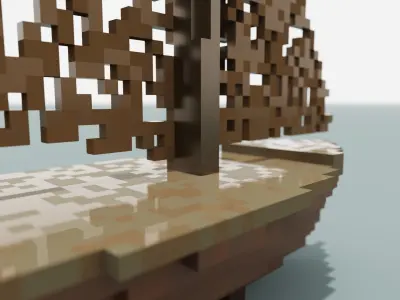 Voxel Wooden Ship 3D Model  Low-poly 3D model