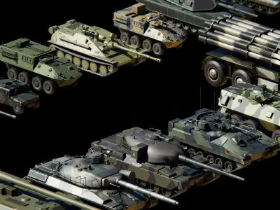 Low Poly War Vehicles PACK Low-poly 3D model