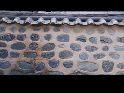 Korean Traditional Tiled Stone Wall 3D model
