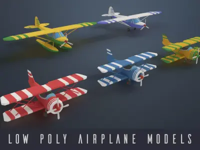 Low poly airplanes two military shelters Low-poly 3D model