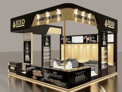 Exhibition Stand Stall Three Side Open 6X6 3D model