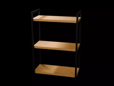 Modern 3-Tier Industrial Shelf  Wood and Black Metal Low-poly 3D model