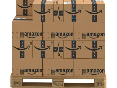 Amazon Cardboard Box with Pallet PBR 01 Low-poly 3D model