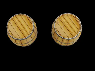 low-poly barrel game ready two wooden barrels Free low-poly 3D model