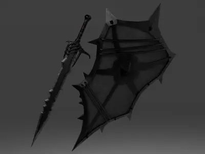 Shield and sword with 4 different textures Low-poly 3D model 3D Model Pack