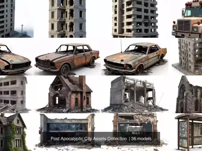 Post Apocalyptic City Assets Collection  3D Model Pack