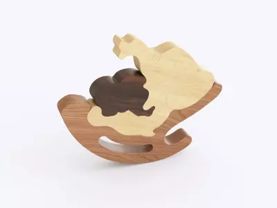 Wooden toy elephant 02 3D model
