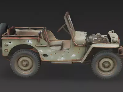 WWII American Willys Jeep Wreck 3D Model 3D Model Low-poly 3D model