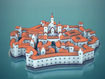 Town55 castle on island 3D print model