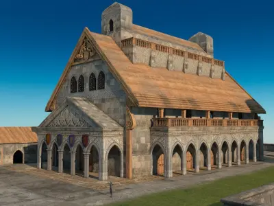 medieval castle Low-poly 3D model 9