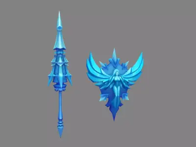 Cartoon Angel goddess Spear Shield Weapon Low-poly 3D model