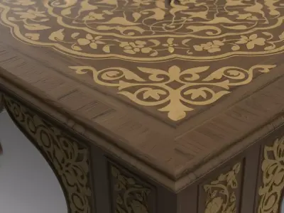 Arabic Wooden Carved Table - Oriental Inlaid Furniture 3D Model 3D model