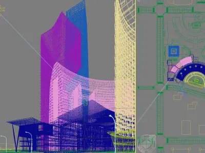 Architecture futuristic building in middle of city 3D model