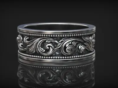 Baroque Grass Heraldic Pattern Royal Vintage Ring 3D print model