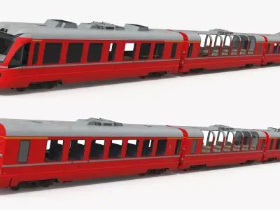 Red Diesel Train with First Class and Second Class Wagons 3D model purchase