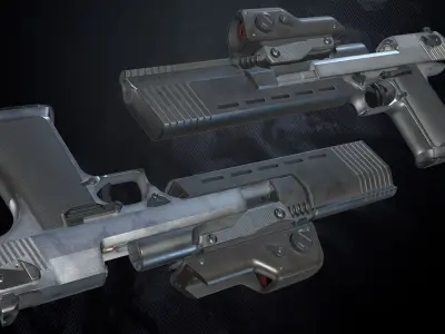 GDE50C Pistol With Hands and Weapon Case Low-poly 3D model