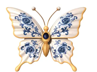 Chinoiserie Floral Butterfly Statue 3D model