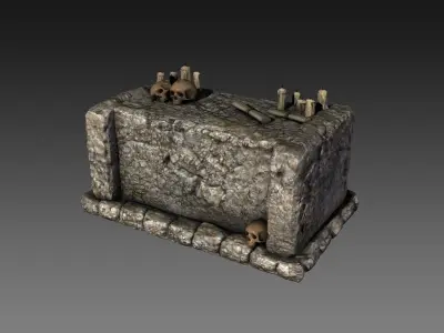 Stone altar with skulls Low-poly 3D model
