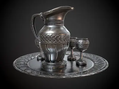 Silver wine set Low-poly 3D model