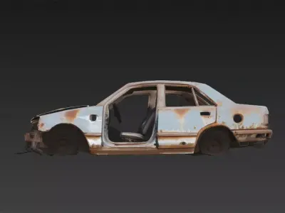 Abandoned Car Wreck Low-poly 3D model