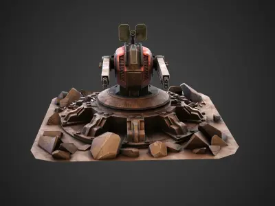 Anti-air gun turret  Low-poly 3D model