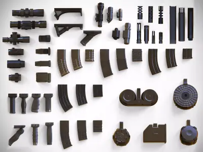Weapon Customization Pack - 57 Attachments - Gun - PBR Low-poly 3D model