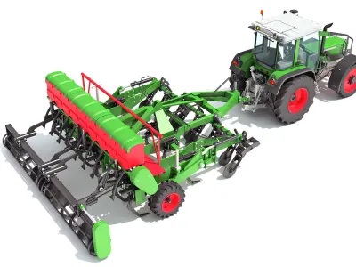 Tractor with Seed Drill 3D model buy