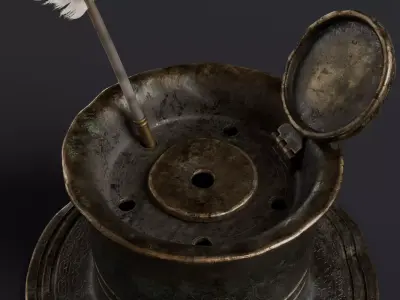 old inkwell and quill set 3D model