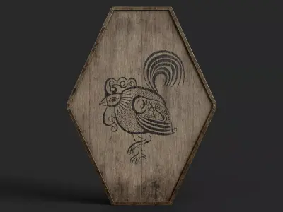 Slavic diamond-shaped shield painted rooster symbol Low-poly 3D model