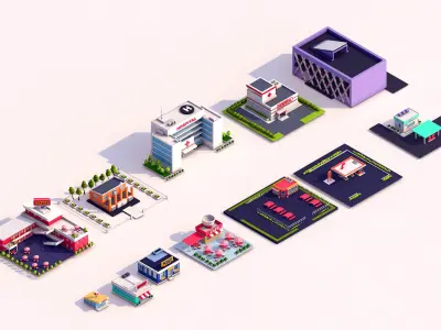 Low Poly City Buildings Pack 3D model