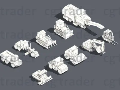 Low Poly Heavy Construction Machinery Equipment Industrial Low-poly 3D model