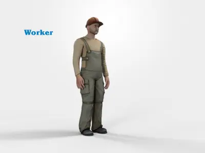 Worker character rigged Low-poly 3D model