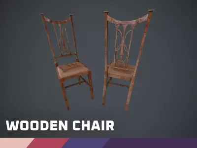 Wooden Chair Low-poly 3D model 13