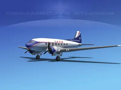 Douglas DC-3 Trans Texas Airways 3D model
