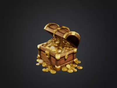 3D Model of an Open Treasure Chest Filled with Gold Coins 3D model