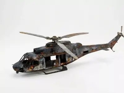 Decayed Skeletal Helicopter Wreckage 3D Model Low-poly 3D model