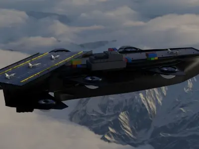 Flying Military Ship Low-poly 3D model