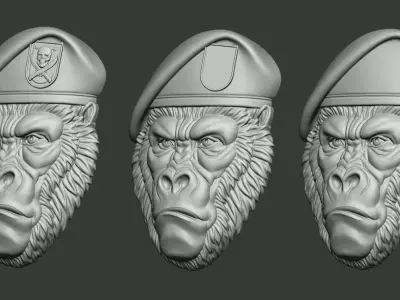 Gorilla Wearing Military Beret Relief Sculpture 3D print model
