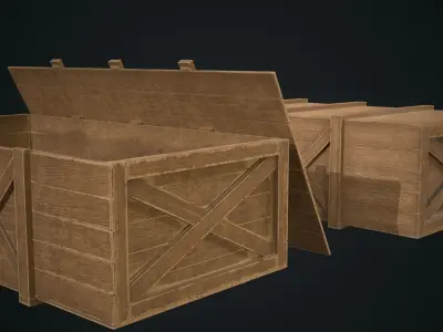 Wooden open and closed boxes Low-poly 3D model
