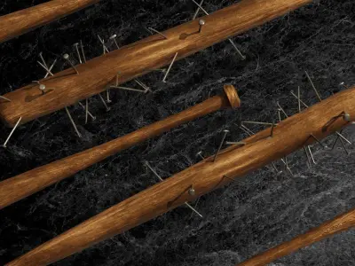 POST APOCALYPTIC MELEE WEAPON NAILED BAT Low-poly 3D model