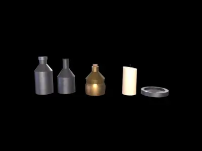 Beverage Bottle and Candle Low-poly 3D model
