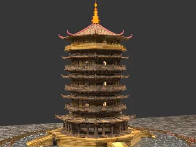 Chinese ancient  tower  3D model purchase