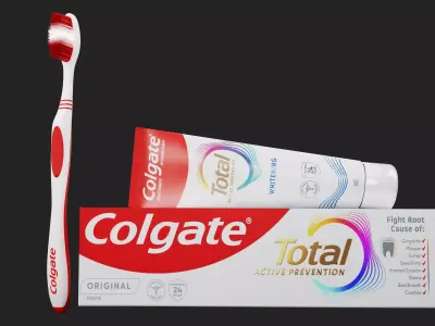 3D Colgate Toothpaste Box Tube and Toothbrush Pack 3D model