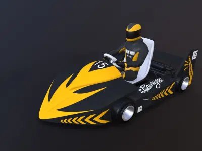 LowPolyKartWithPlayer3 go kart Low-poly 3D model