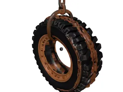 Rusty Industrial Tire with Chain 3D model